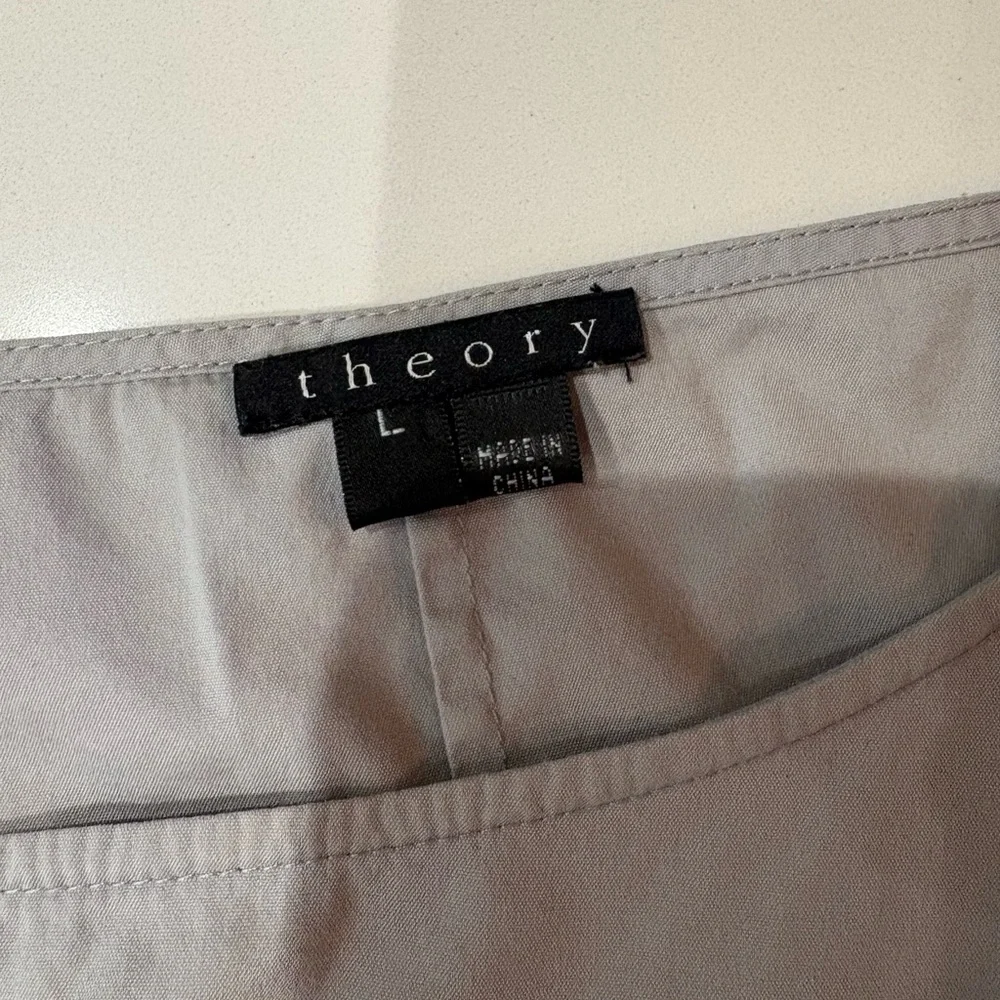 Theory Light Gray Cotton Blend Blouse Size Large - Picture 3 of 5